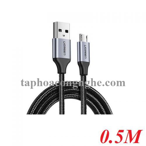 Ugreen 60145 0.5M màu Đen Cáp sạc truyền dữ liệu USB 2.0 sang MICRO USB vỏ dây bọc lưới US290 30060145